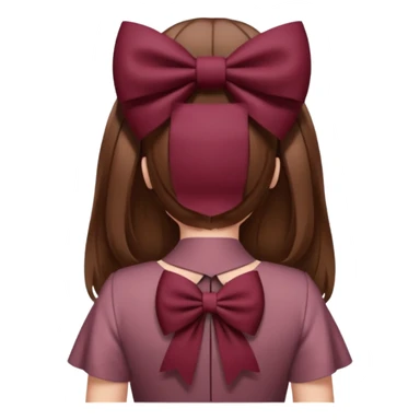 brown open hair from behind with a burgundy bow sticker