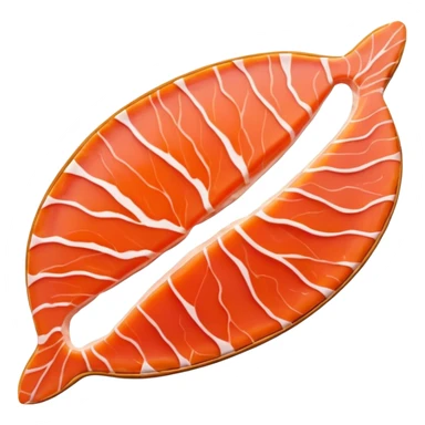 smoked salmon slice, thin, smooth translucent, rich orange-pink, irregular natural edges, delicate white marbling, slight folds, soft melt-in-the-mouth, no plate, lemon, or garnish, soft lighting, emoji scale sticker
