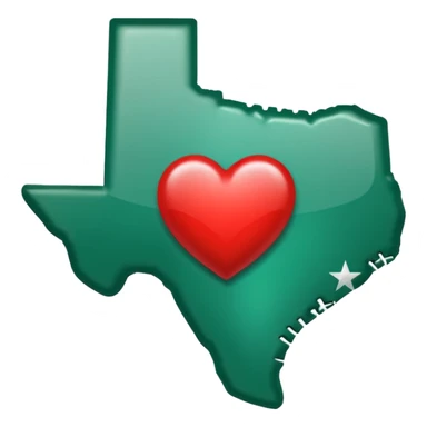 Emerald green state of Texas with heart inside sticker