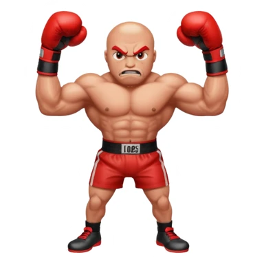 Gota de agua de color rojo con cara de enfado y unos guantes de boxeo, que tenga brazos y piernas musculados sticker