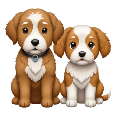 2 dogs: one light brown  doodle, one doodle all black with white eyebrows some white markings, no brown coloring. Both same size. sticker