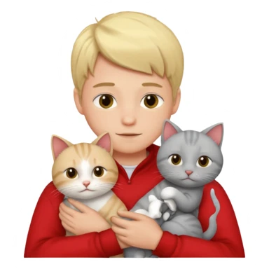 Make 1 gray cats cudling a kid that’s a boy wearing all red and he’s blond sticker