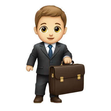 White infant baby with brown hair wearing a business suit carrying a briefcase sticker
