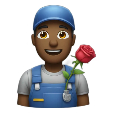 A janitor holding a rose in his mouth sticker