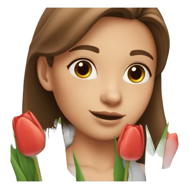 Girl with brown hair take a tulips sticker
