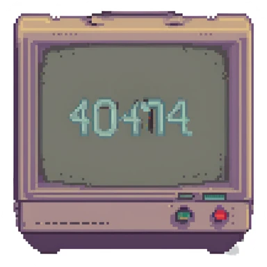 CRT screen cracked with a blinking “404” sticker