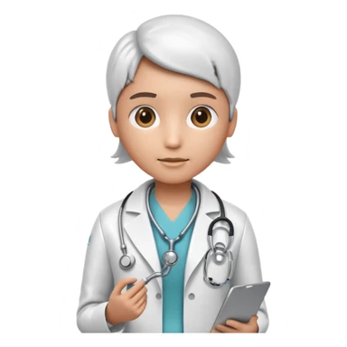 medical robot wearing a white coat and a stethoscope sticker