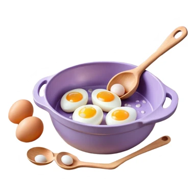 a lilac ceramic mixing bowl with a wooden spoon stirring and sitting next to it is a dozen eggs with the carton lid open sticker
