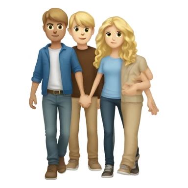 blonde girl with brunet boys holding their hands sticker