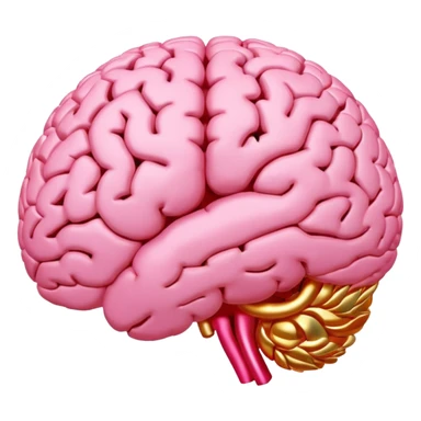 A pink brain with elegant golden details and accents,  In the center of the brain, there's a clean, empty space or hollow area, as if a part is carved out.  sticker
