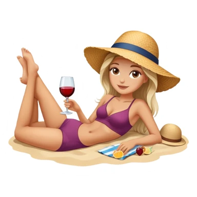 white girl laying on the beach with glass of wine sticker