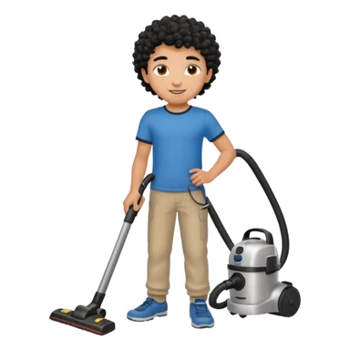 Emoji to encourage kids to do chores - should contain something about house chores, ok replace the broom with a vaccum make it atheltic boy 8 years old - egyptian with curly hair sticker