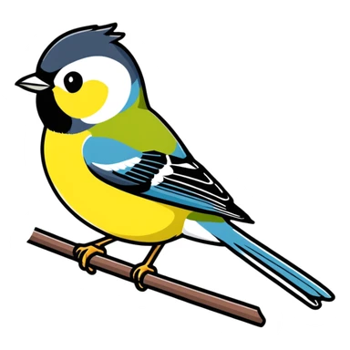 Colorful great tit bird with yellow belly sticker