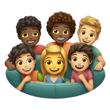 a group of friends watching tv together in a circle smilling sticker