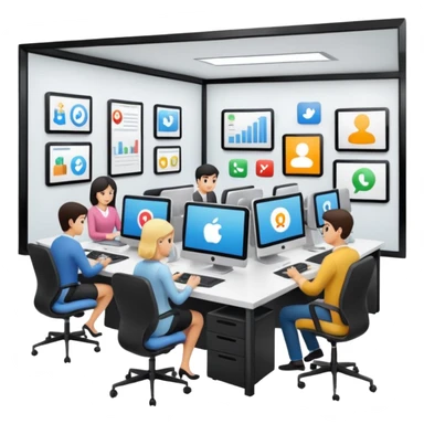 the AI-Enabled Workplace, open office with AI assistants, people using smart devices sticker