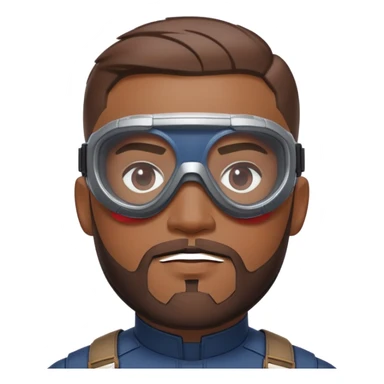 sam wilson with very short, neatly cropped and a well-groomed beard that connects to his mustache,  wear sleek, red-tinted tactical goggles fit snugly from captain america: civil war sticker