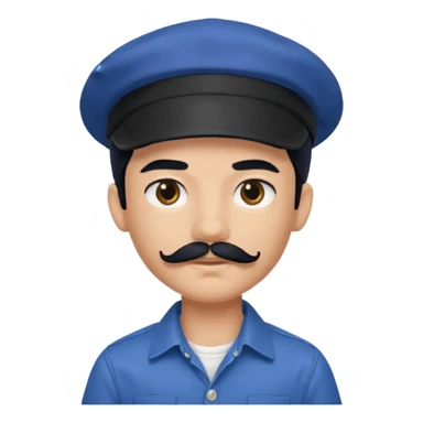generate a fair pretty bratz boy wearing a dark blue cap and  button up shirt. Handsome

Mustache- black

hair black long sticker