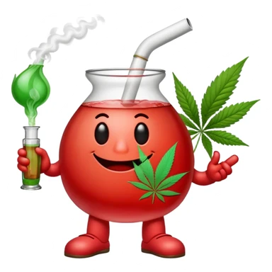 Kool-Aid Man character with legs smoking a bong with cannabis leaf nearby sticker