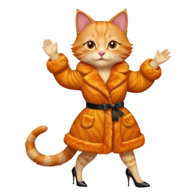 a dancing ginger cat in fur coat and high heels sticker