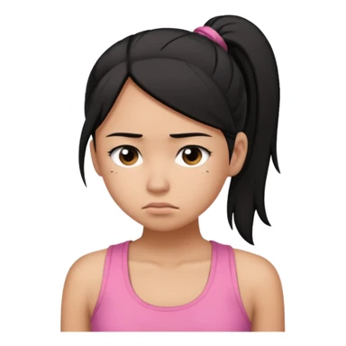 A tan girl with black hair in a ponytail. Wearing a pink tank top. Looking sad sticker
