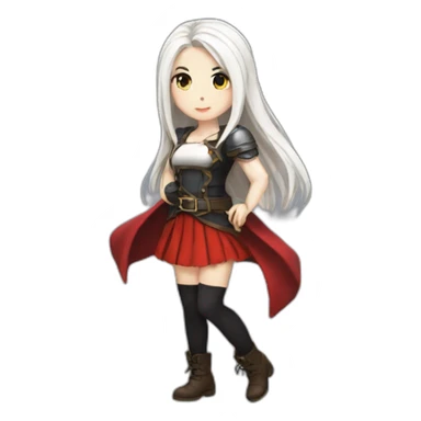 rpg-girl-with-long-straight white-hair-and-red-skirt and black tights like chibi sticker