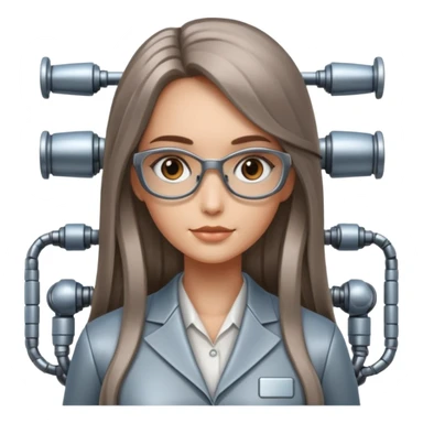 young robot woman librarian long hair sticker