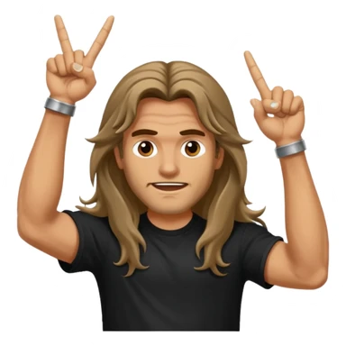 Long haired guy throwing up metal horns sticker