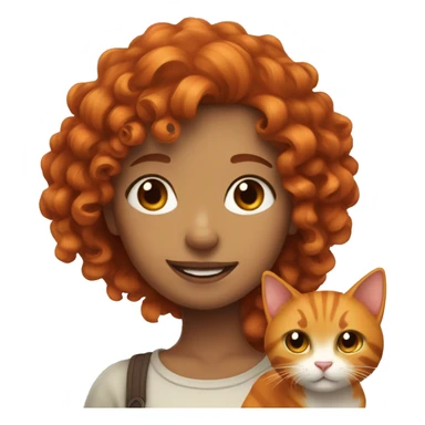 Curly Red haired girl with brown and orange cat with big tail sticker
