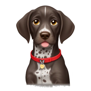 Dark Brown spotted German short haired pointer puppy with ticking with red collar  sticker