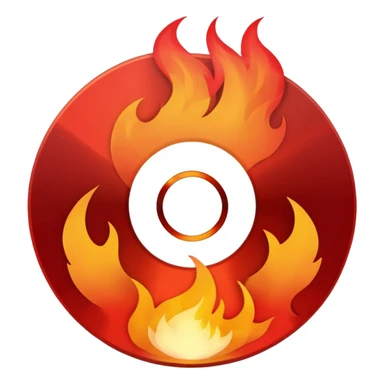 A minimalist CD disc with a subtle fire design, red flames sticker