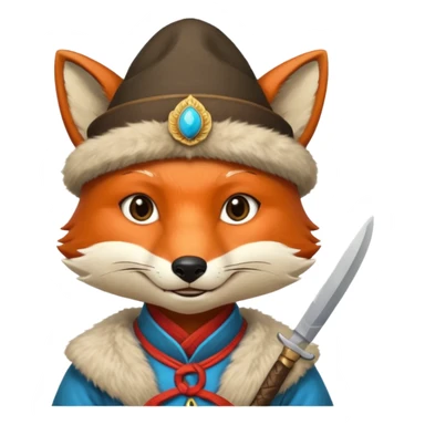 fox face, mogolian ancient with small knife and hat sticker
