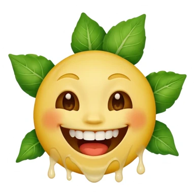 yellow face emoji laughing with vegetable leaf stuck on teeth stain sticker