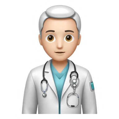 medical robot wearing a white coat and a stethoscope sticker