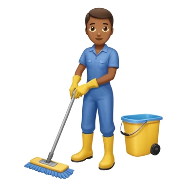 Custodian with yellow rubber gloves, mopping floor sticker