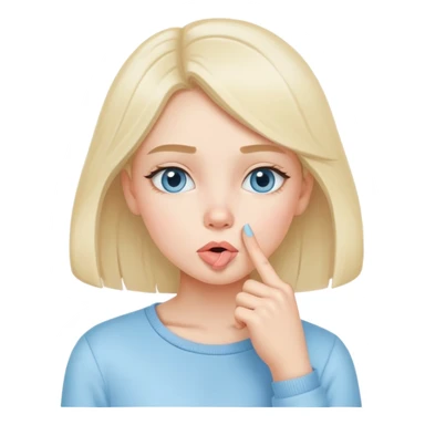 girl wearing pastel blue clothes with finger on lips making a quiet shh gesture sticker