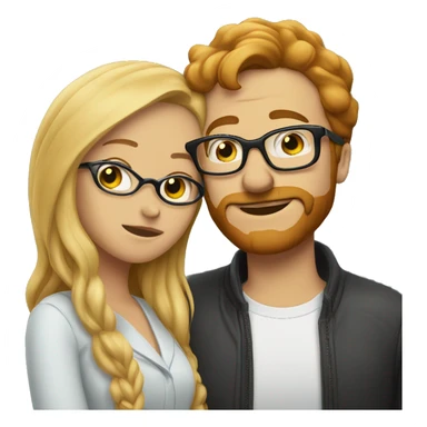 Blonde haired man with facial hair kissing a red haired woman wearing glasses sticker