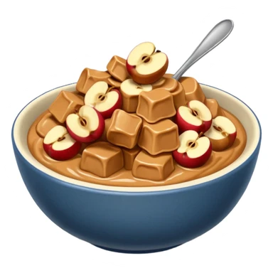 bowl with apple chunks with peanut butter sticker