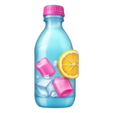 plastic bottle with pink drink and ice cubes sticker