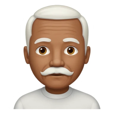An elderly man emoji with medium-dark skin tone, short neatly trimmed white hair around the sides and back of his head, a bald top, and well-groomed facial hair — a small white mustache paired with a short rounded white goatee that frames his mouth. sticker