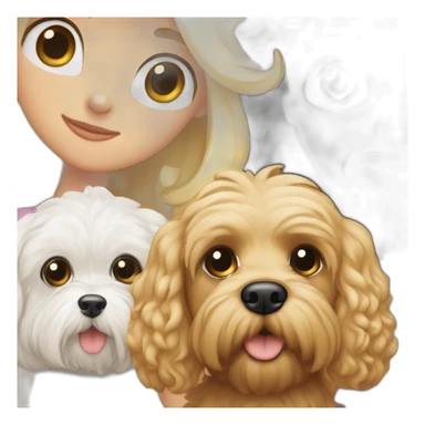 White Cavapoo with a blonde girl and a bearded dark haired guy sticker