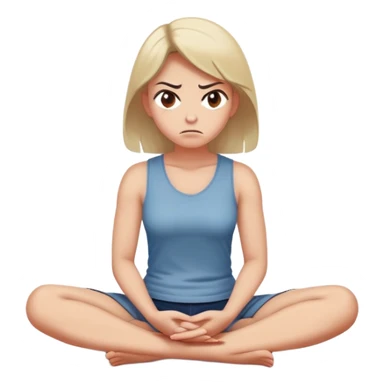 angry woman sitting cross-legged on floor with arms firmly crossed, face turned away, furrowed eyebrows and frowning expression, speech bubble ignored or crossed out nearby, back partially turned to conversation sticker