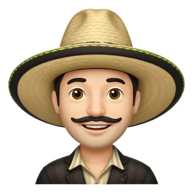 A happy fair skinned Colombian man with minimal facial hair wearing a black and beige stripped Colombian sombrero sticker