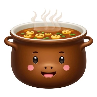 beef stock in a ceramic bowl, brown broth, no extra items, emoji style sticker
