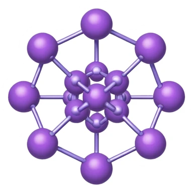 group of purple atoms linked to a central yellow nucleus, white background sticker