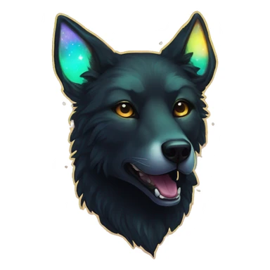 Black iridescent fluffy dog fox head zombie skull skeleton gold mechanical nebula galaxy stars colorful flowers fairy lights vintage sticker