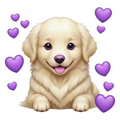 White golden retriever with purple hearts sticker