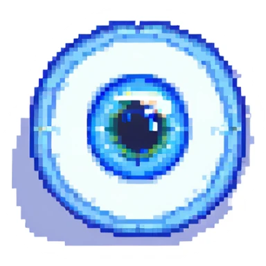 blue eye, minimal and flat, pixel art style sticker