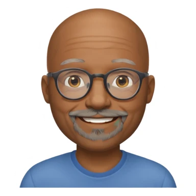 African american male, bald, gray beard. Round face, glasses sticker