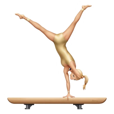 An artistic emoji of a professional sports acrobat performing a stunning balance pose on a narrow beam. The acrobat showcases perfect control, flexibility, and strength, executing an elegant handstand. The background features a bright gymnastics arena with spotlights. sticker