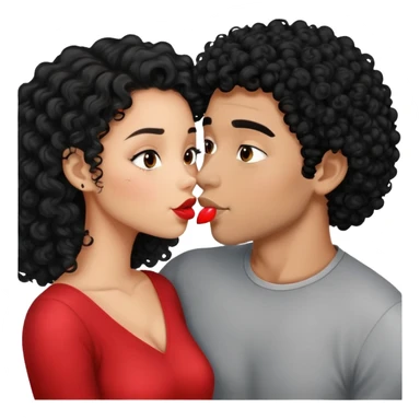 Mixed Girl with black curly hair and guy with black hair kissing  sticker